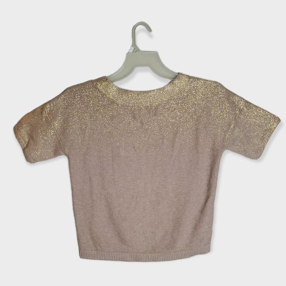 LOFT Knit 100% Cotton Tan and Gold Short Sleeve Top Size Medium - Picture 6 of 11